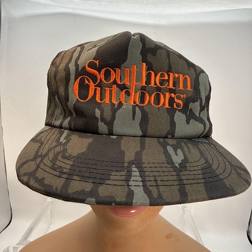 Vintage Southern Outdoors Hat Mossy Oak Bottomland Camo Snapback Hunting Cap